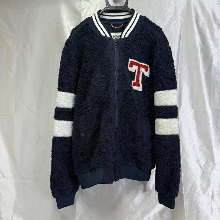 TOMMY JEANS ボアフリース ジャケット ネイビー Tワッペン ジップブルゾン L